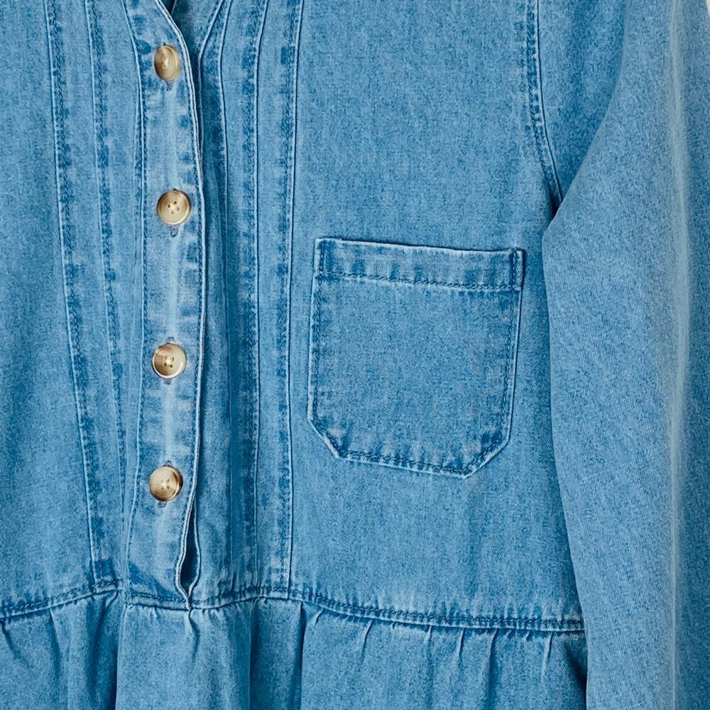 New Show Me Your Mumu Louisiana Denim Blue Dress Pockets 100% Cotton, Size M - Picture 6 of 13
